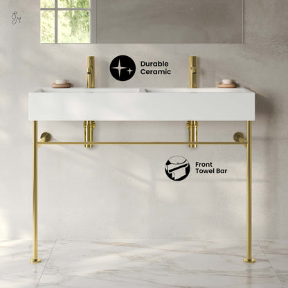 Swiss Madison, Claire 48" Double Basin Console Sink with Glossy Gold Legs