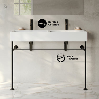 Swiss Madison, Claire 48" Double Basin Console Sink with Matte Black Legs