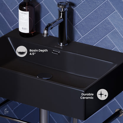 Swiss Madison, Claire 24 Ceramic Console Sink Matte Black Basin Chrome Legs