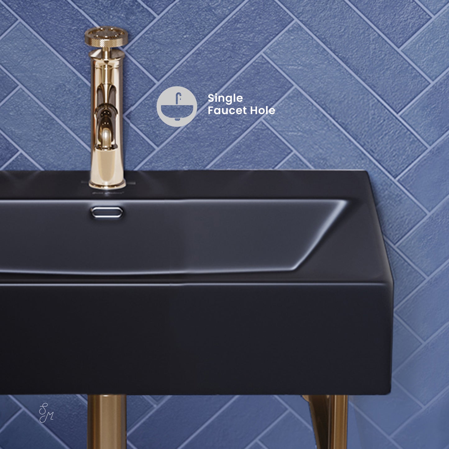 Swiss Madison, Claire 24 Ceramic Console Sink Matte Black Basin Black Legs