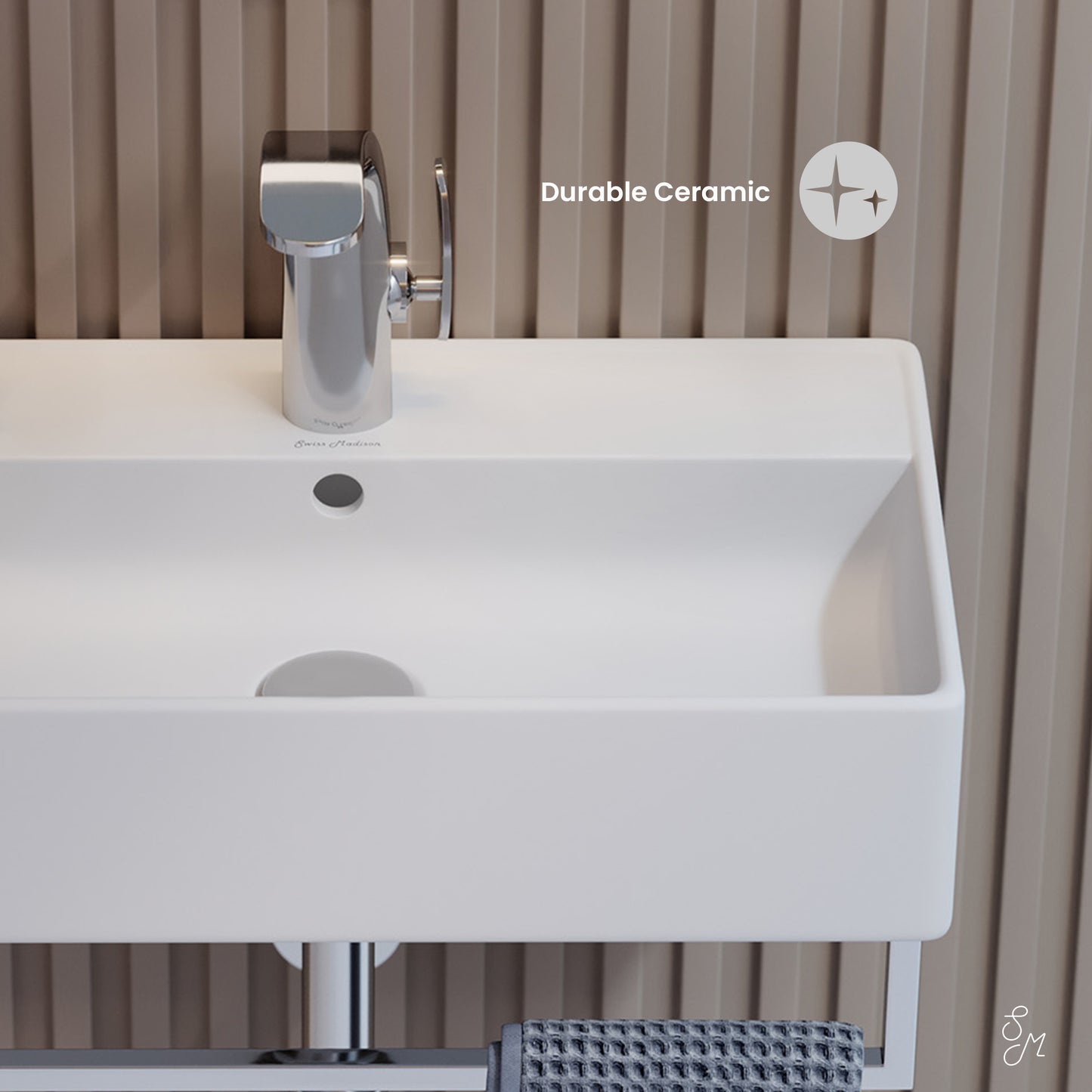Swiss Madison, Claire 22" Wall-Mount Bathroom Sink with Silver Towel Bar