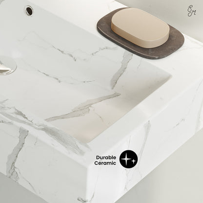 Swiss Madison, Voltaire Wide Rectangle Wall Hung Sink in White Marble