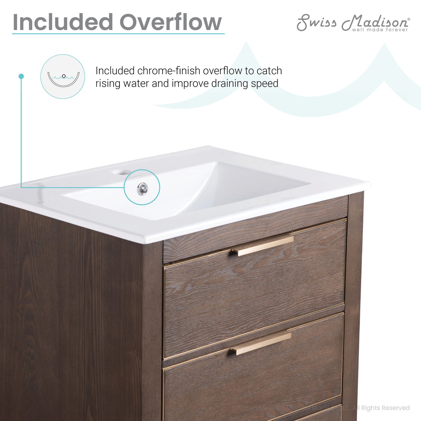 Swiss Madison, Hugo 24" Freestanding Bathroom Vanity in Brown Oak with Sink Top