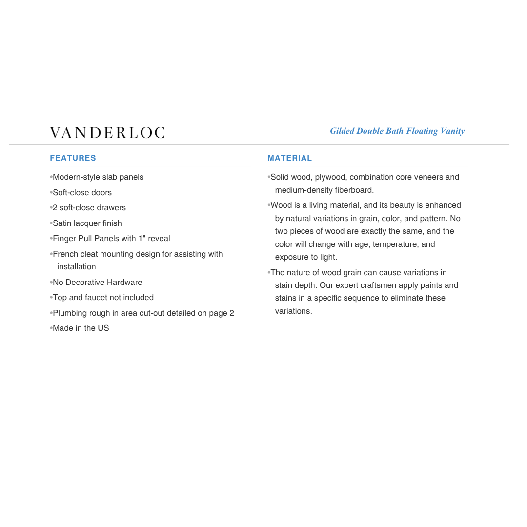 Vanderloc Gilded Double Bath Floating Vanity (Add Top & Faucet)