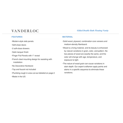 Vanderloc Gilded Double Bath Floating Vanity (Add Top & Faucet)