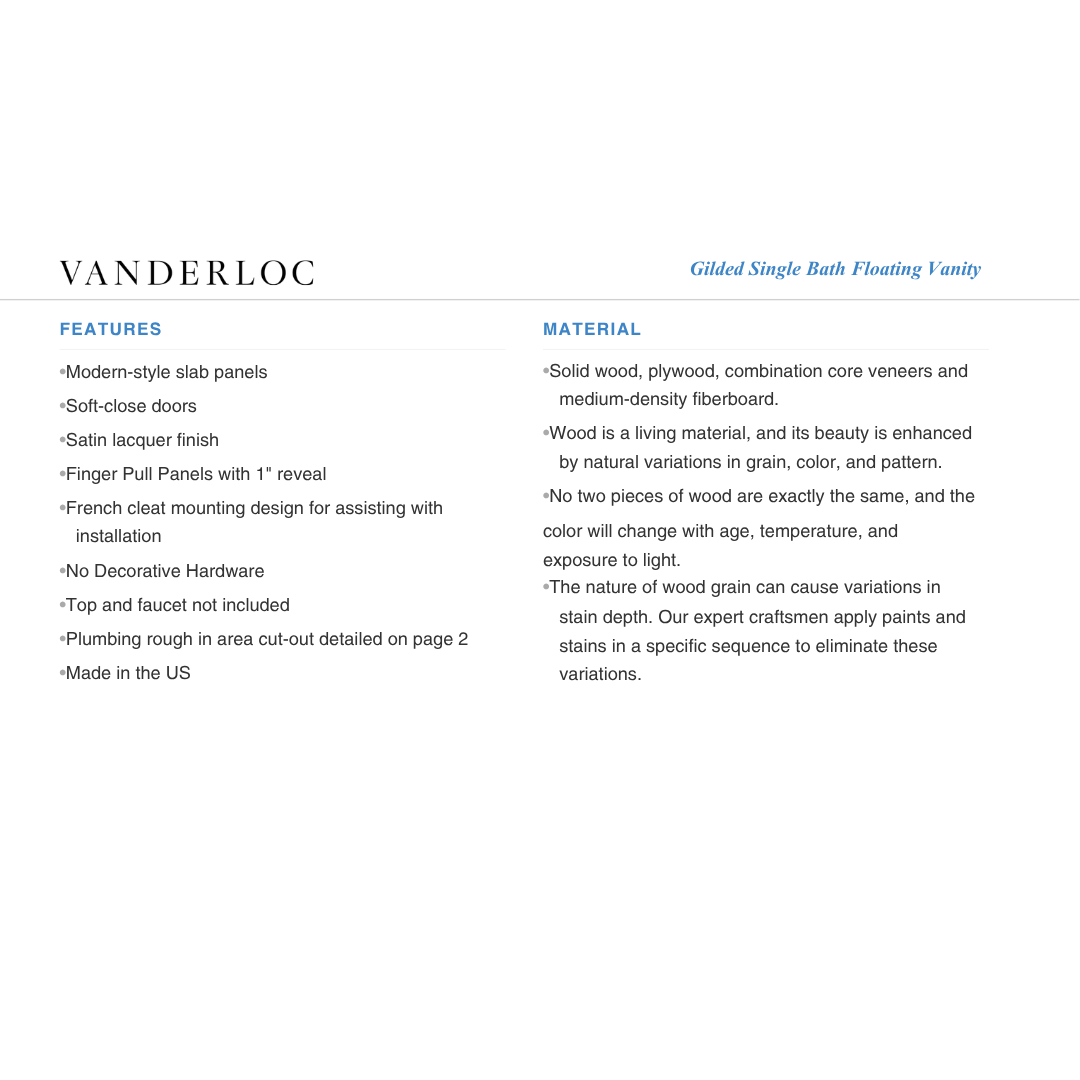 Vanderloc Gilded Single Bath Floating Vanity (Add Top & Faucet)