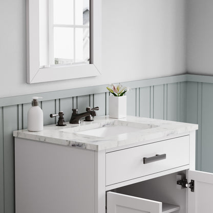 Hartford 30 In. Bath Vanity in White with Marble Vanity Top with White Basin | Water Creation