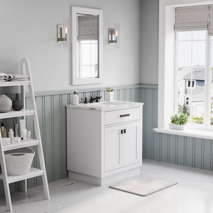 Hartford 30 In. Bath Vanity in White with Marble Vanity Top with White Basin | Water Creation