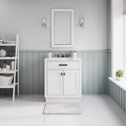 Hartford 30 In. Bath Vanity in White with Marble Vanity Top with White Basin | Water Creation