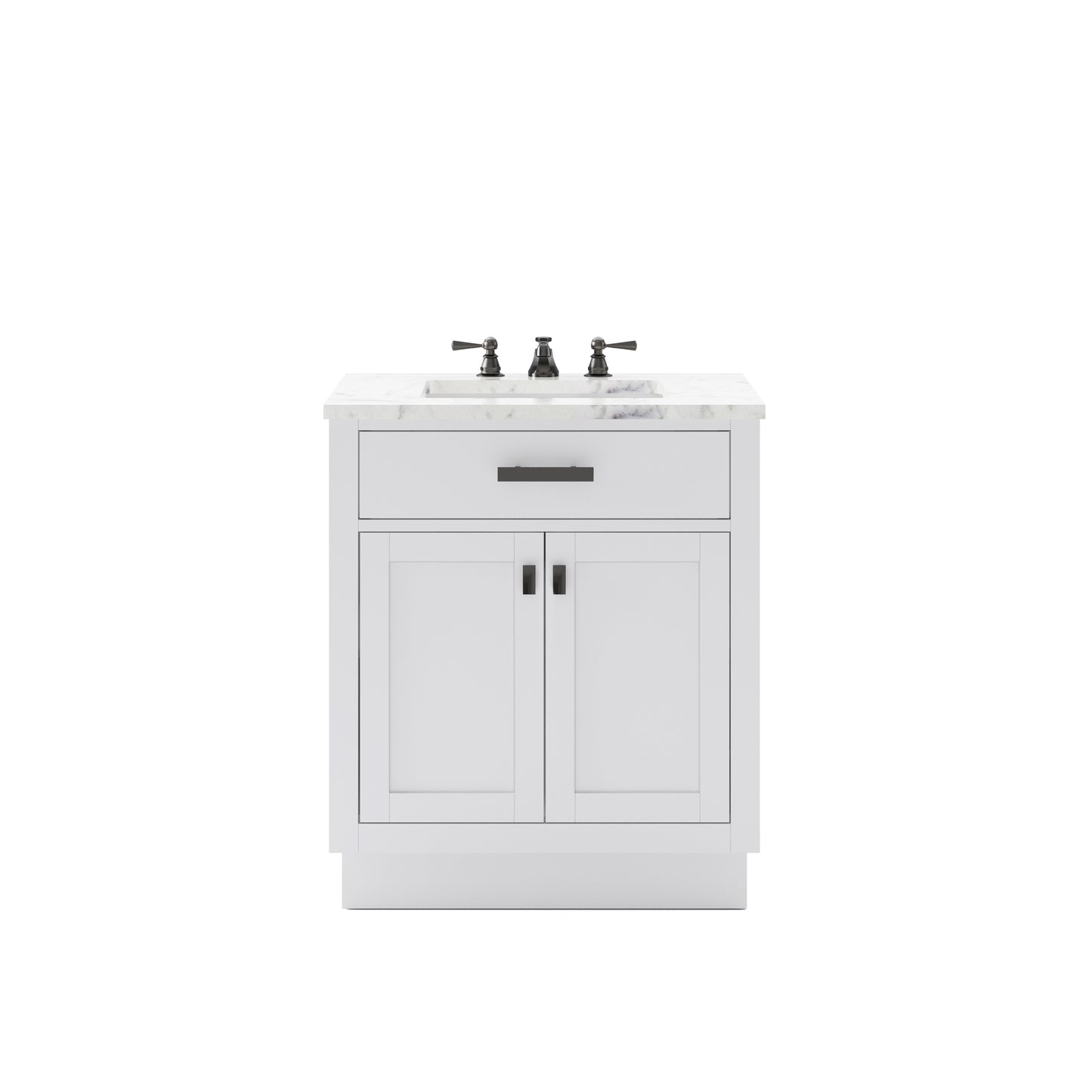 Hartford 30 In. Bath Vanity in White with Marble Vanity Top with White Basin | Water Creation