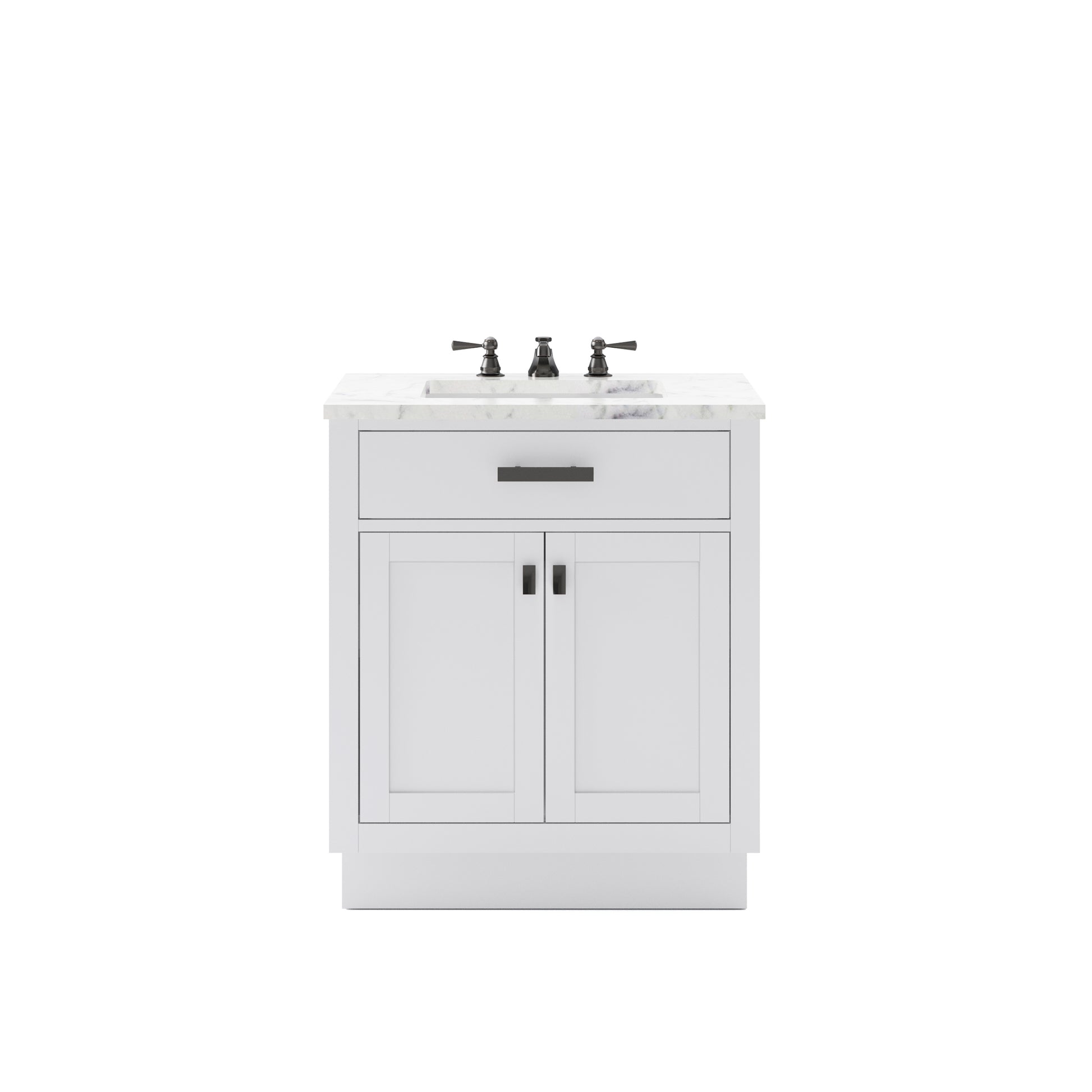 Hartford 30 In. Bath Vanity in White with Marble Vanity Top with White Basin | Water Creation