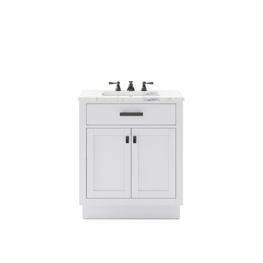 Hartford 30 In. Bath Vanity in White with Marble Vanity Top with White Basin | Water Creation