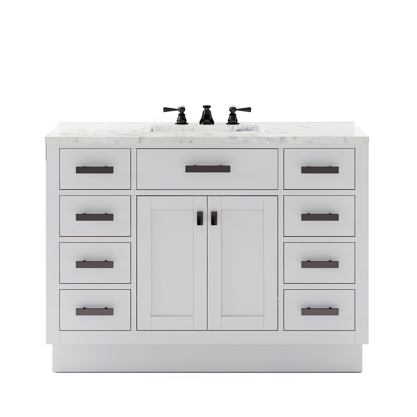 Hartford 48 In. 34 In. H Bath Vanity in White with Marble Vanity Top and White Basin | Water Creation