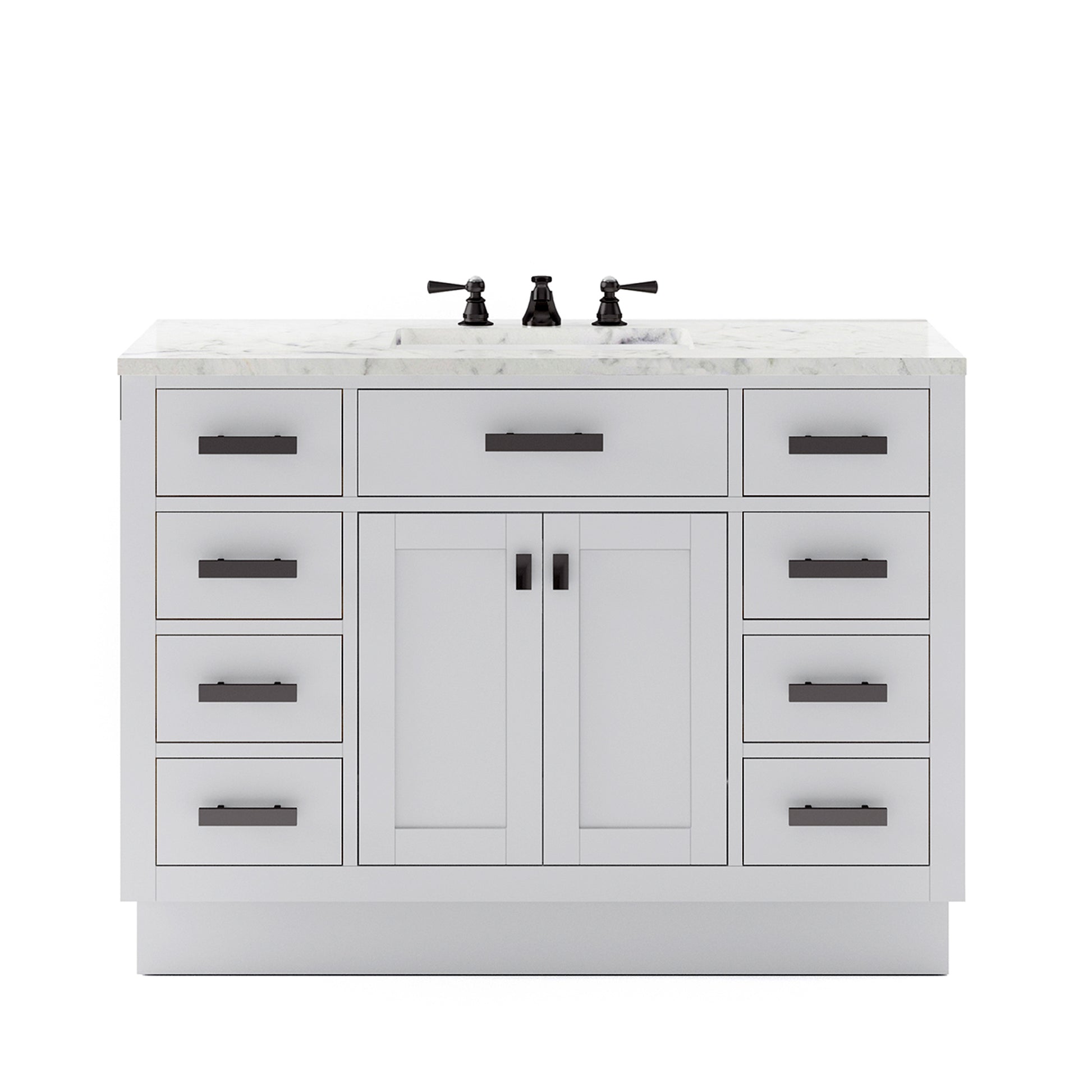 Hartford 48 In. 34 In. H Bath Vanity in White with Marble Vanity Top and White Basin | Water Creation