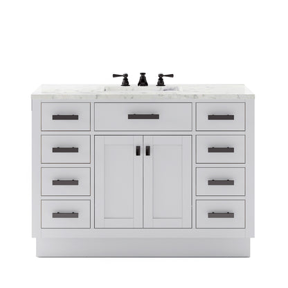 Hartford 48 In. 34 In. H Bath Vanity in White with Marble Vanity Top and White Basin | Water Creation
