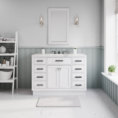 Hartford 48 In. 34 In. H Bath Vanity in White with Marble Vanity Top and White Basin | Water Creation