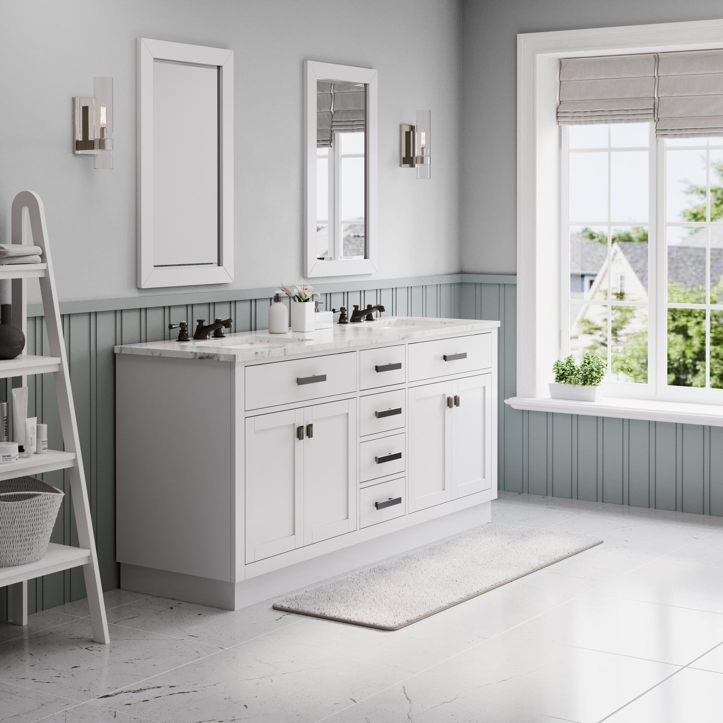 Hartford 72 In. Bath Vanity in White with Marble Vanity Top with White Basin | Water Creation