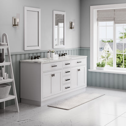 Hartford 72 In. Bath Vanity in White with Marble Vanity Top with White Basin | Water Creation