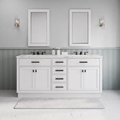 Hartford 72 In. Bath Vanity in White with Marble Vanity Top with White Basin | Water Creation