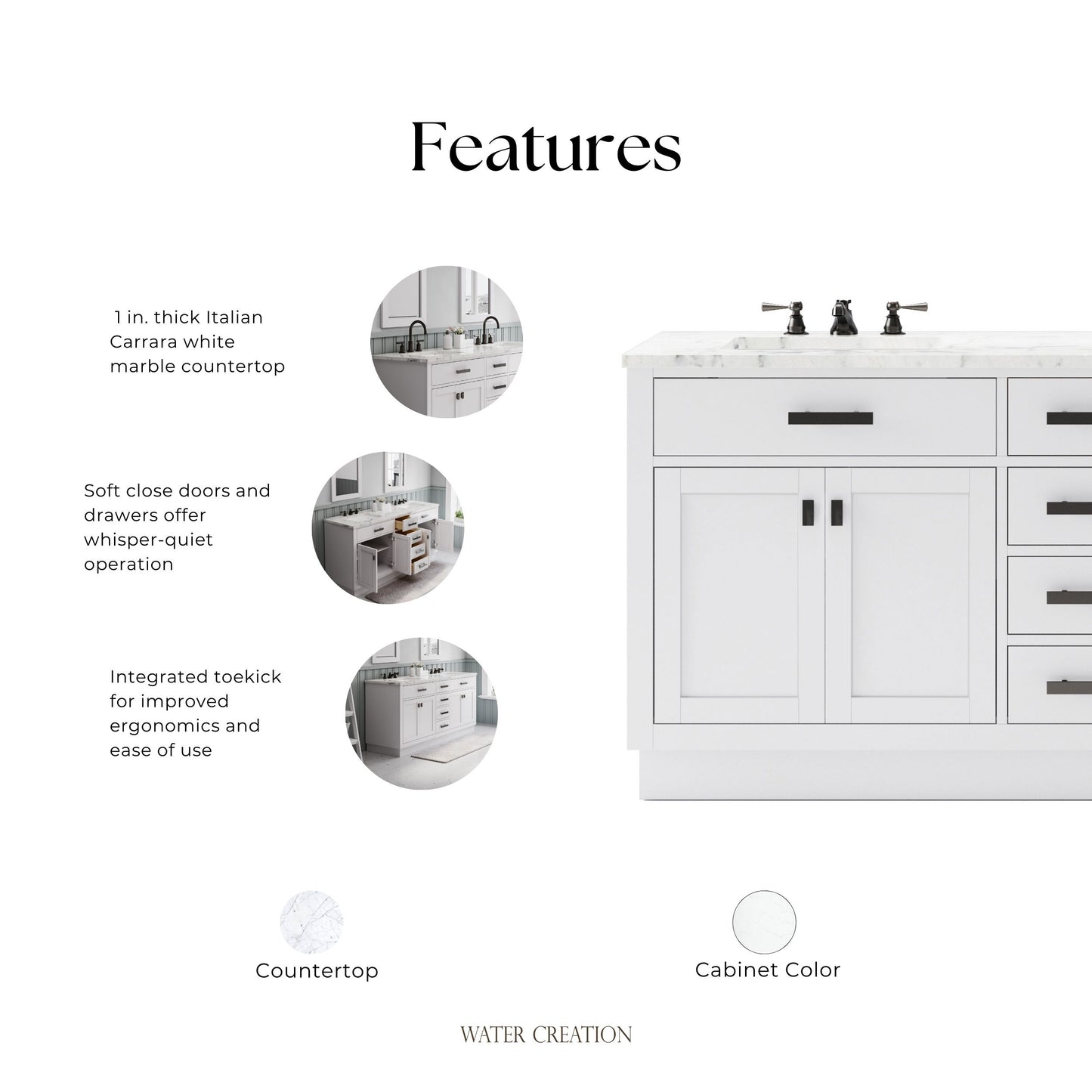 Hartford 72 In. Bath Vanity in White with Marble Vanity Top with White Basin | Water Creation