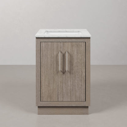 Hugo 24 in. Bath Vanity in Grey Oak with Marble Vanity Top in White with White Basin | Water Creation