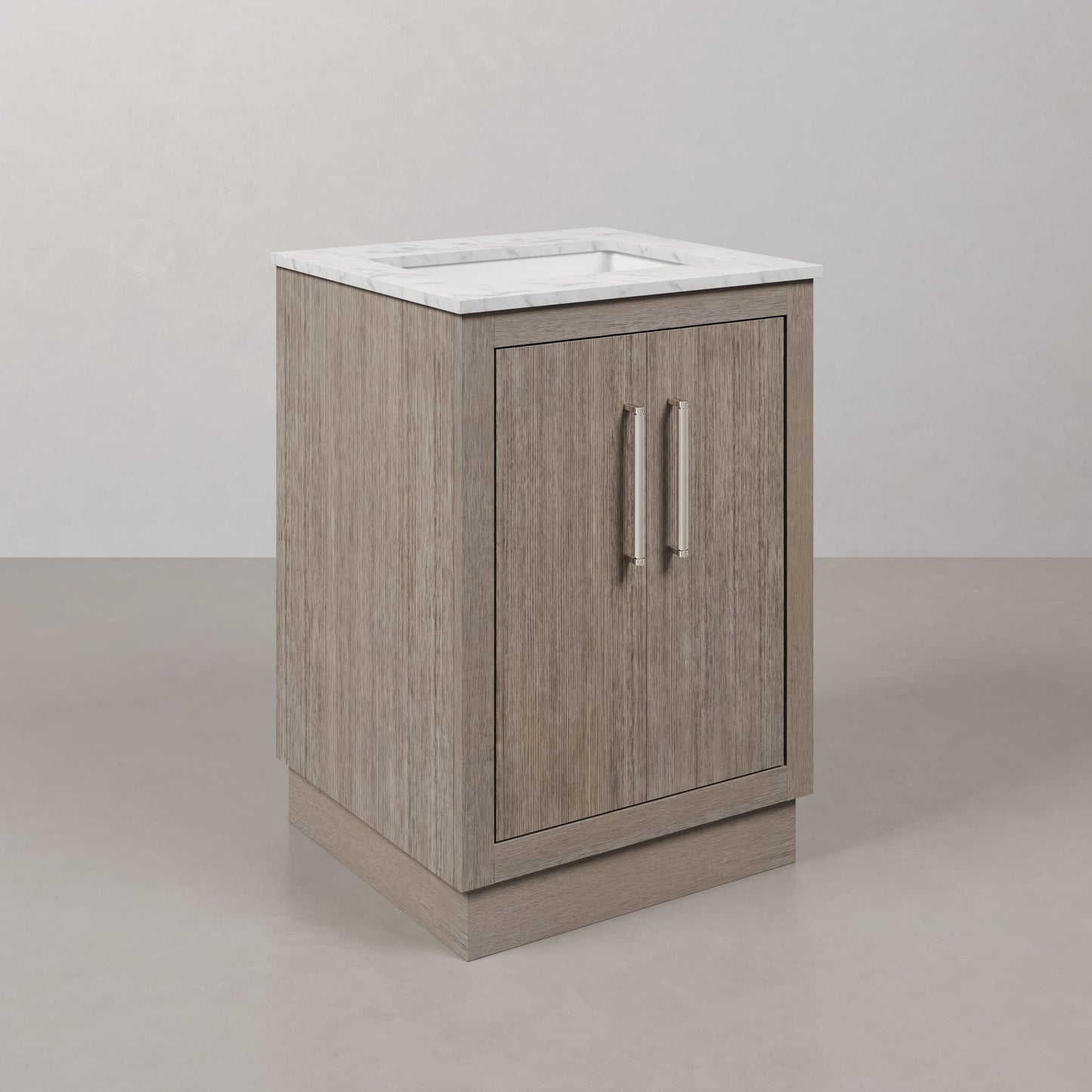 Hugo 24 in. Bath Vanity in Grey Oak with Marble Vanity Top in White with White Basin | Water Creation