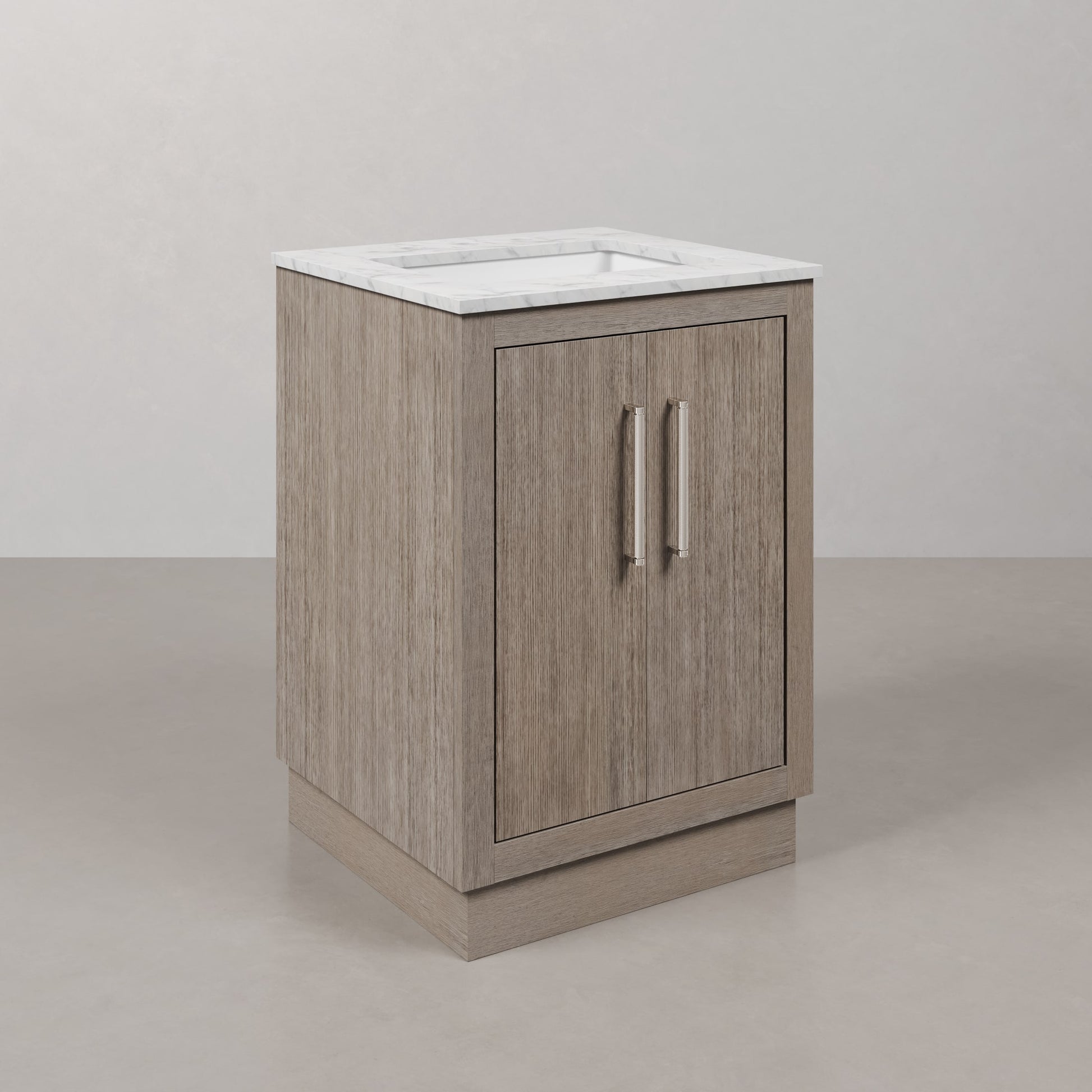 Hugo 24 in. Bath Vanity in Grey Oak with Marble Vanity Top in White with White Basin | Water Creation