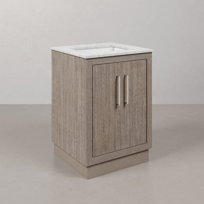 Hugo 24 in. Bath Vanity in Grey Oak with Marble Vanity Top in White with White Basin | Water Creation