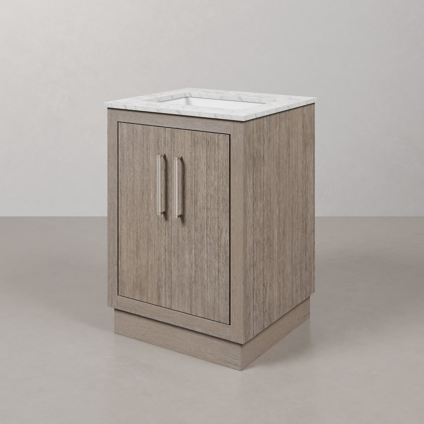 Hugo 24 in. Bath Vanity in Grey Oak with Marble Vanity Top in White with White Basin | Water Creation