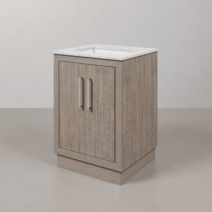 Hugo 24 in. Bath Vanity in Grey Oak with Marble Vanity Top in White with White Basin | Water Creation