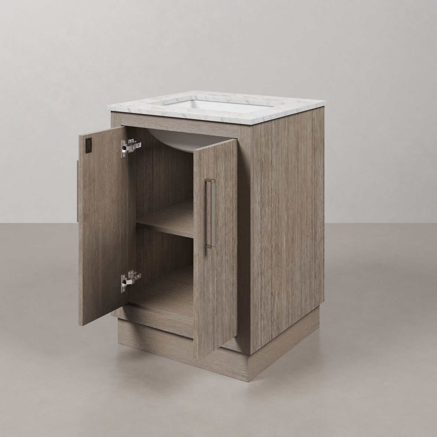 Hugo 24 in. Bath Vanity in Grey Oak with Marble Vanity Top in White with White Basin | Water Creation