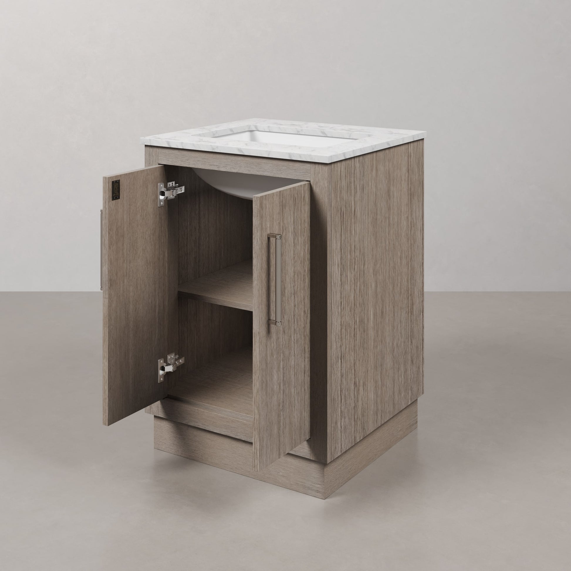 Hugo 24 in. Bath Vanity in Grey Oak with Marble Vanity Top in White with White Basin | Water Creation