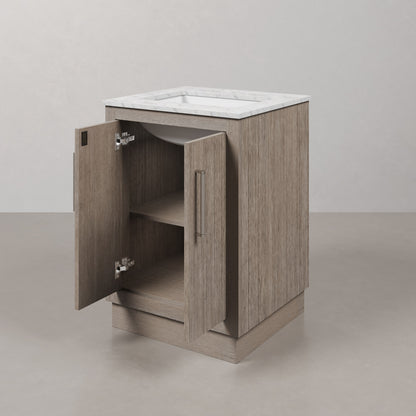 Hugo 24 in. Bath Vanity in Grey Oak with Marble Vanity Top in White with White Basin | Water Creation
