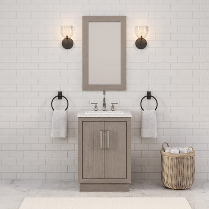 Hugo 24 in. Bath Vanity in Grey Oak with Marble Vanity Top in White with White Basin | Water Creation
