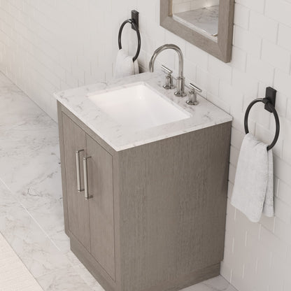 Hugo 24 in. Bath Vanity in Grey Oak with Marble Vanity Top in White with White Basin | Water Creation