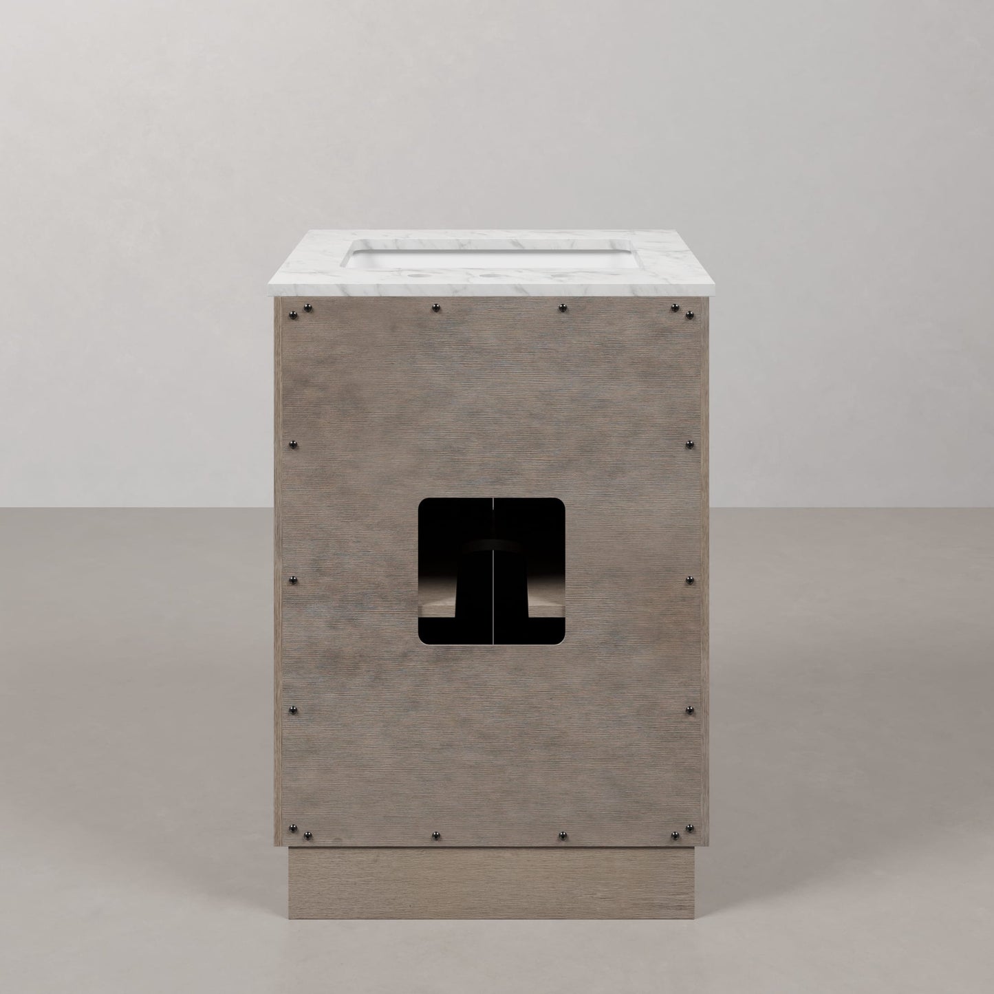Hugo 24 in. Bath Vanity in Grey Oak with Marble Vanity Top in White with White Basin | Water Creation