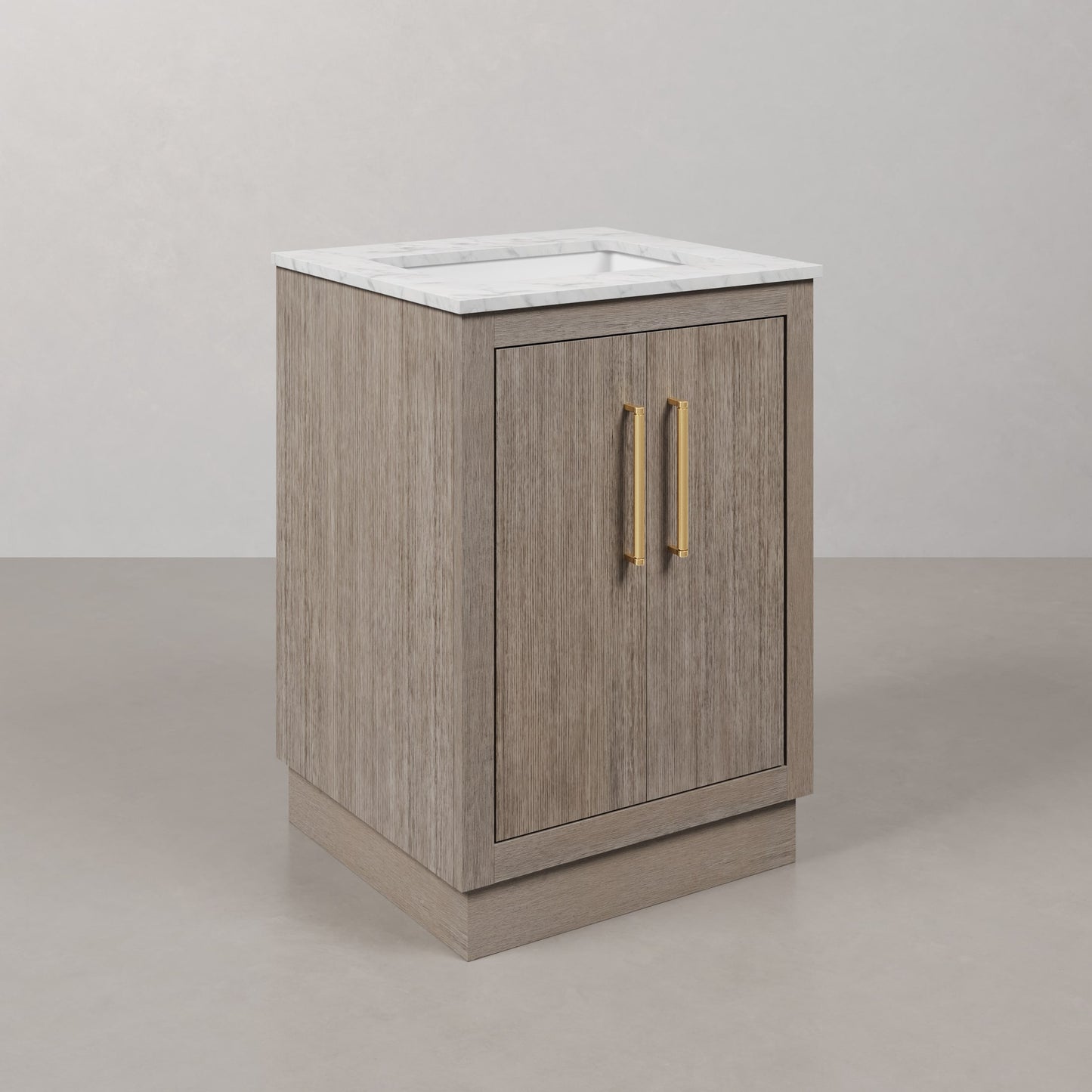 Hugo 24 in. Bath Vanity in Grey Oak with Marble Vanity Top in White with White Basin | Water Creation