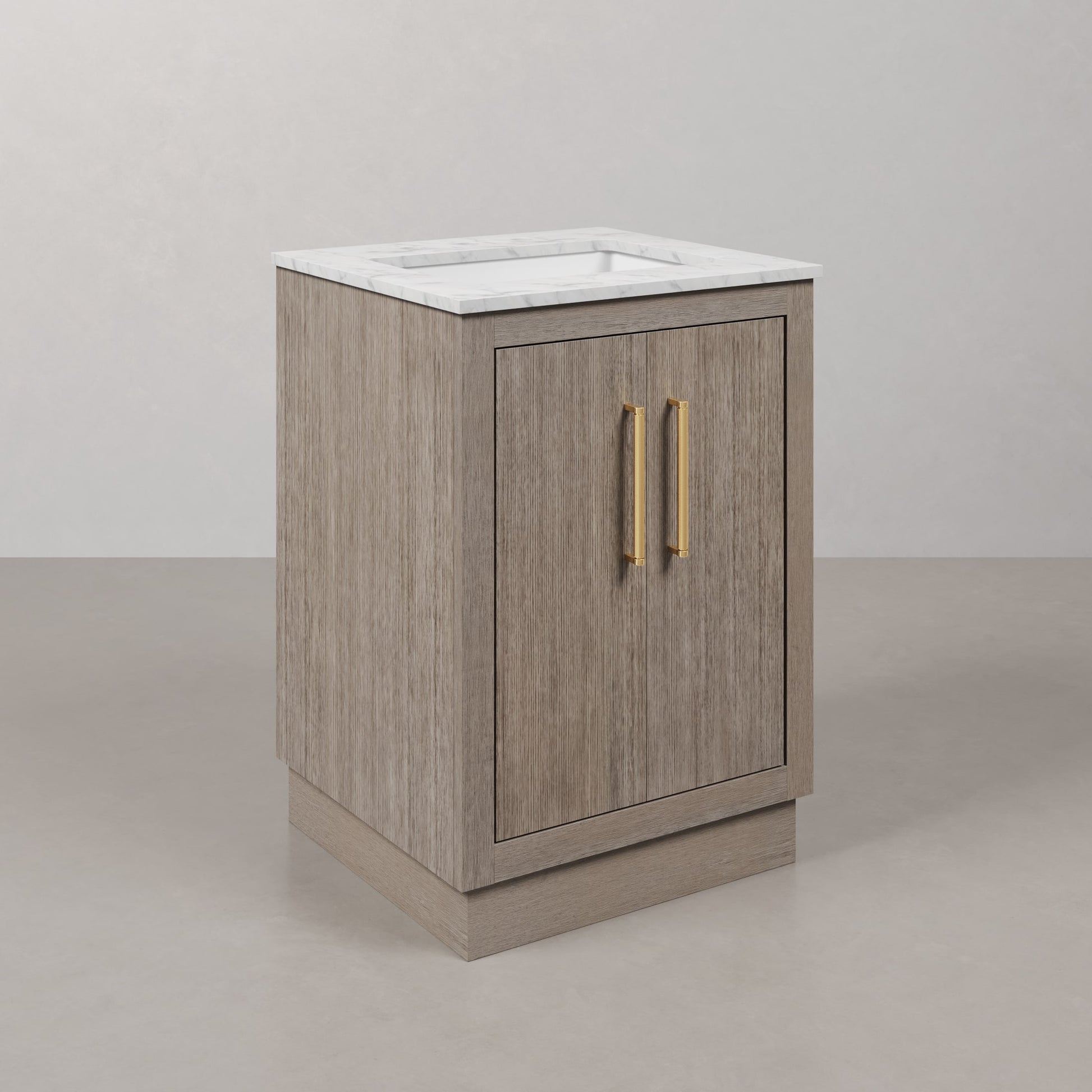 Hugo 24 in. Bath Vanity in Grey Oak with Marble Vanity Top in White with White Basin | Water Creation