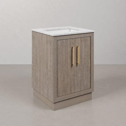 Hugo 24 in. Bath Vanity in Grey Oak with Marble Vanity Top in White with White Basin | Water Creation