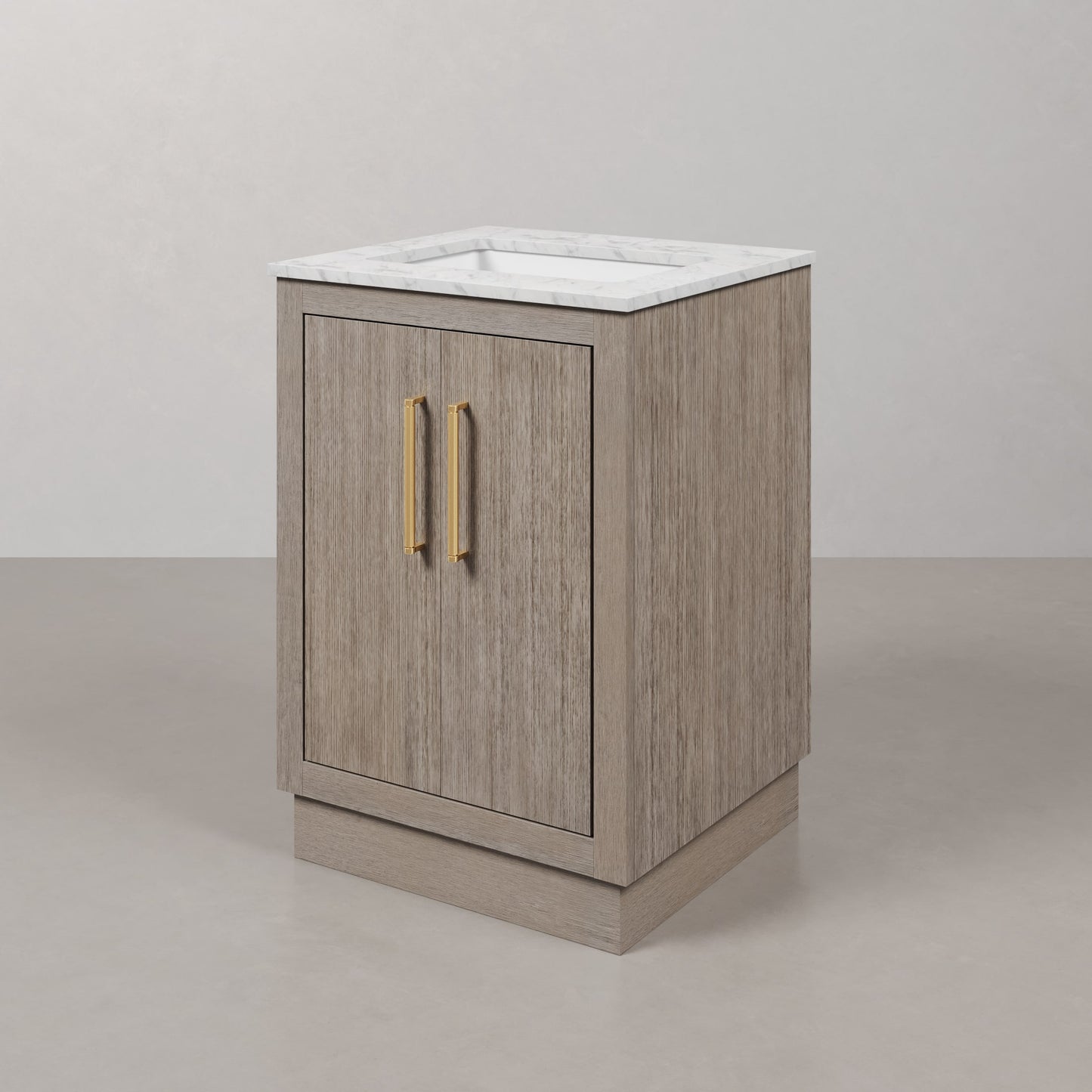 Hugo 24 in. Bath Vanity in Grey Oak with Marble Vanity Top in White with White Basin | Water Creation