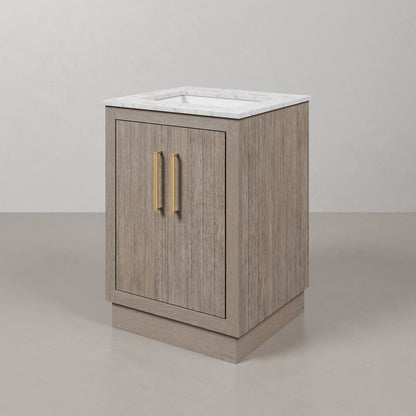 Hugo 24 in. Bath Vanity in Grey Oak with Marble Vanity Top in White with White Basin | Water Creation