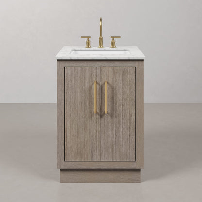 Hugo 24 in. Bath Vanity in Grey Oak with Marble Vanity Top in White with White Basin | Water Creation