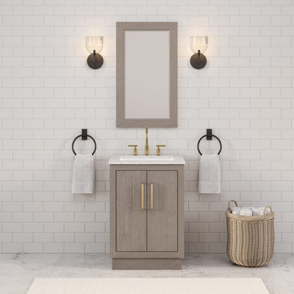 Hugo 24 in. Bath Vanity in Grey Oak with Marble Vanity Top in White with White Basin | Water Creation