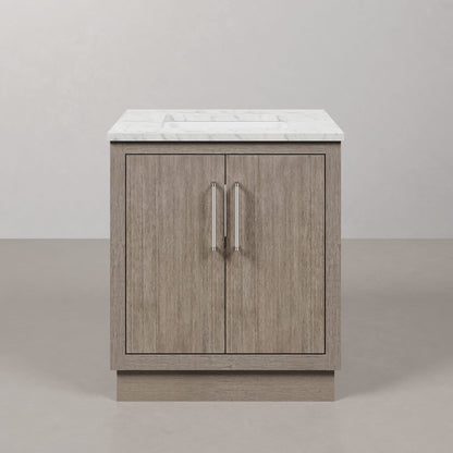 Hugo 30 in. Bath Vanity in Grey Oak with Marble Vanity Top in White with White Basin | Water Creation