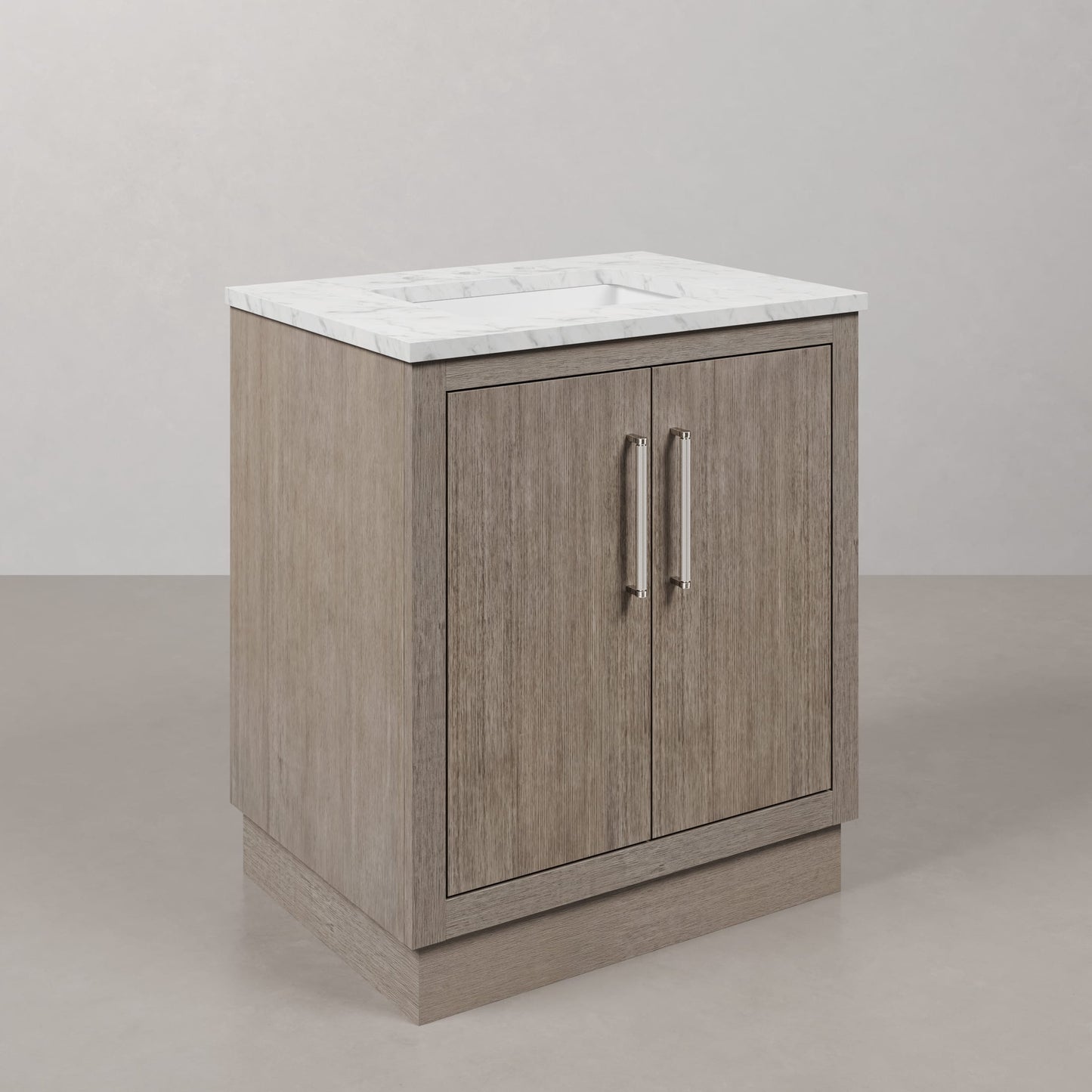 Hugo 30 in. Bath Vanity in Grey Oak with Marble Vanity Top in White with White Basin | Water Creation