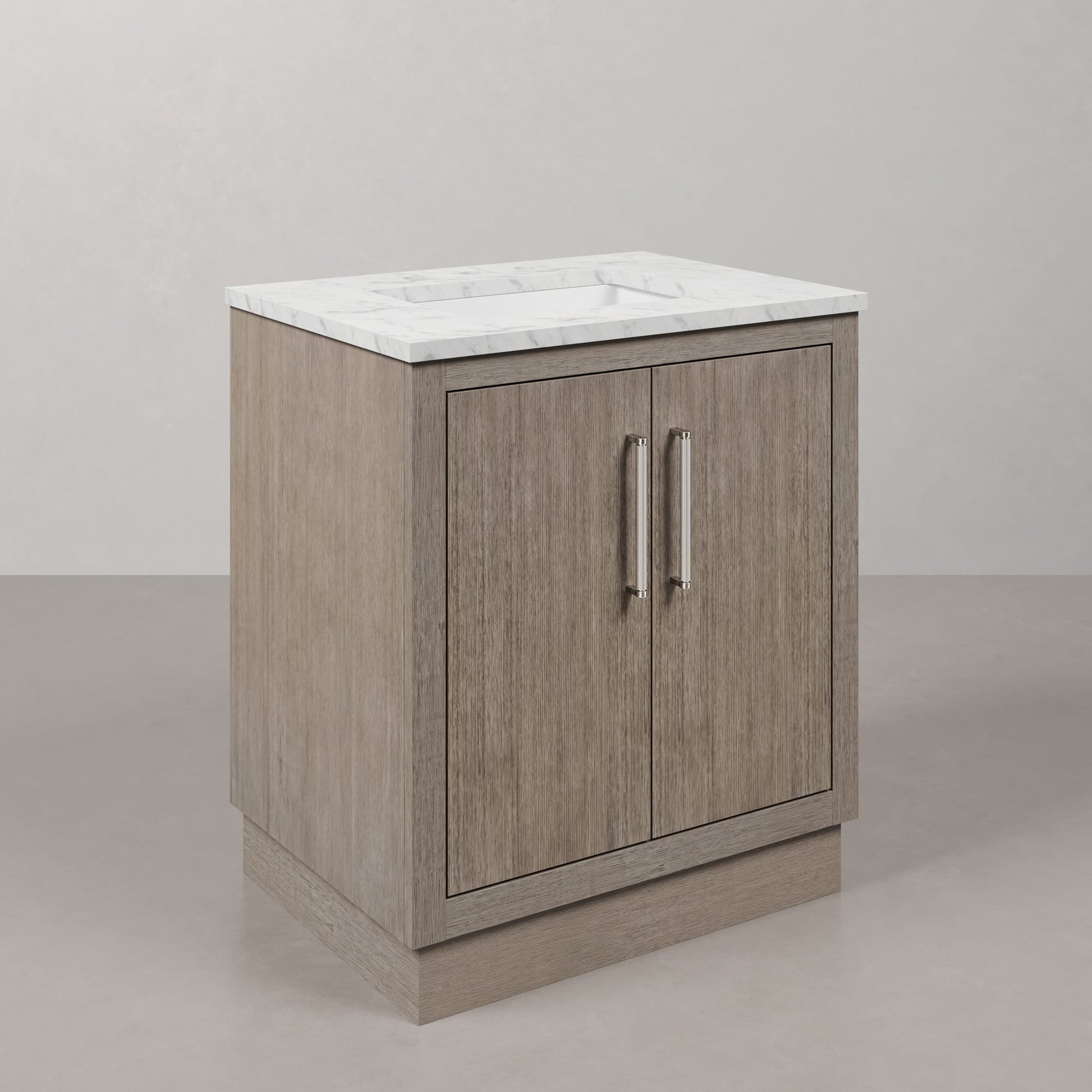 Hugo 30 in. Bath Vanity in Grey Oak with Marble Vanity Top in White with White Basin | Water Creation