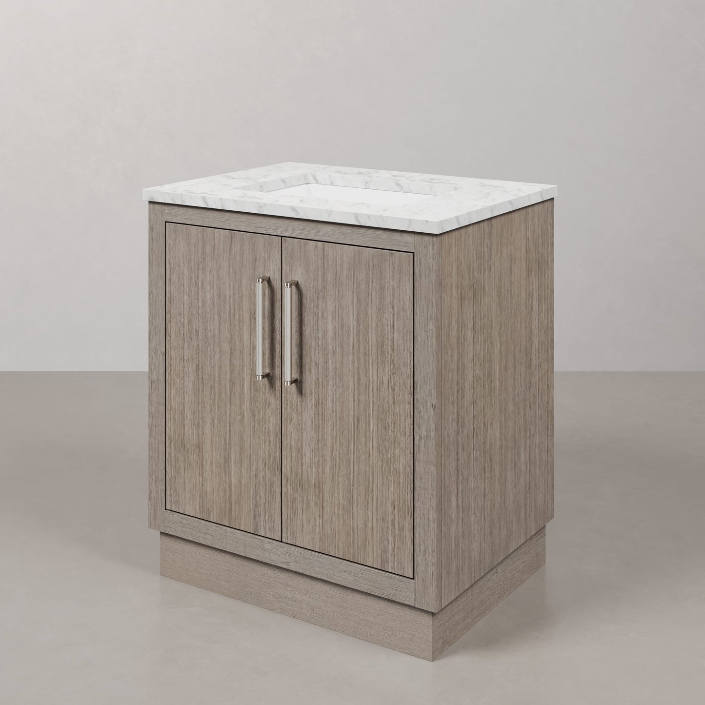 Hugo 30 in. Bath Vanity in Grey Oak with Marble Vanity Top in White with White Basin | Water Creation