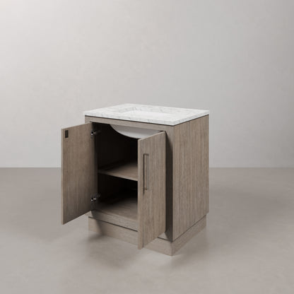 Hugo 30 in. Bath Vanity in Grey Oak with Marble Vanity Top in White with White Basin | Water Creation