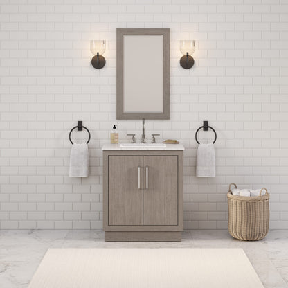 Hugo 30 in. Bath Vanity in Grey Oak with Marble Vanity Top in White with White Basin | Water Creation