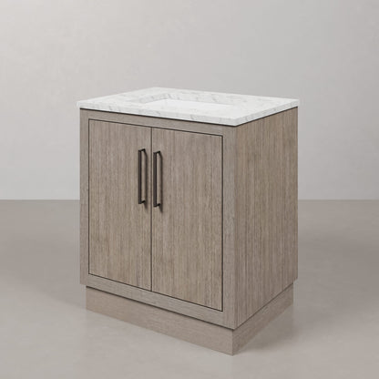 Hugo 30 in. x 34 in. H White Basin Vanity in Grey Oak with White Marble Vanity Top | Water Creation